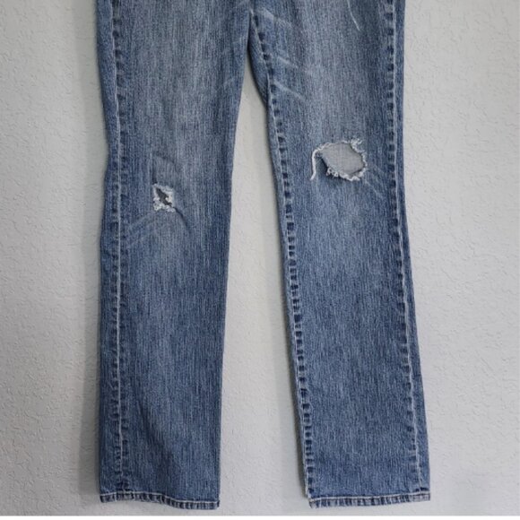 NY&Company Straight Leg Women's Size 10 Tall Blue Denim Distressed Stretch Jeans - Picture 3 of 12